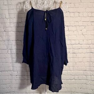 Michael Kors Chain Strap Cold Shoulder Long Sleeve Shirt - Dark Blue